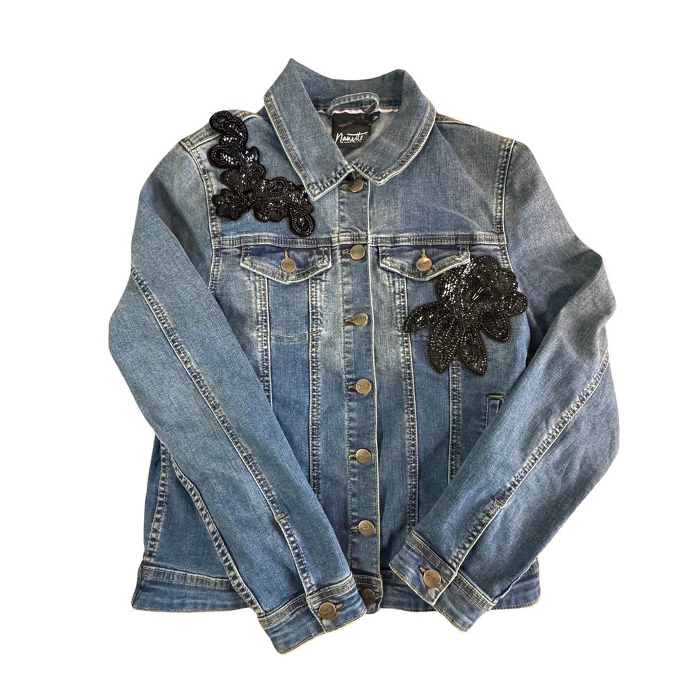Nanette Lepore | Button Denim Sequin Floral Jean Jacket | Women’s Size M
